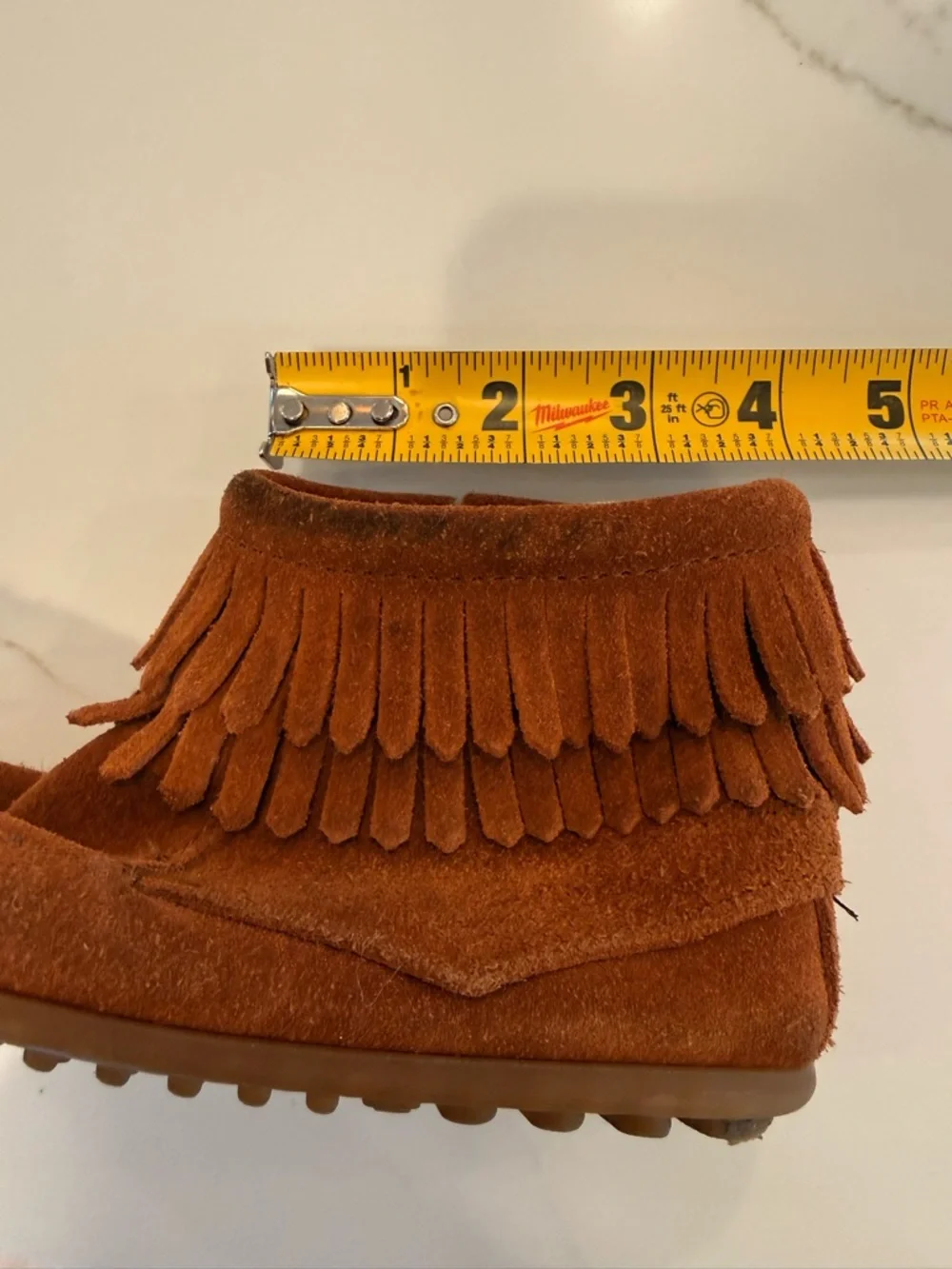 Kids Minnetonka Suede Fringe Ankle Boots - Brown size 13